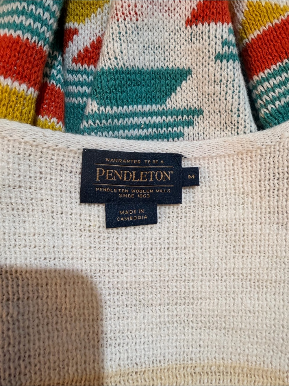 Pendleton knit cream Long Tribal Open-Front Cardigan with Multicolor stripes - Picture 5 of 5